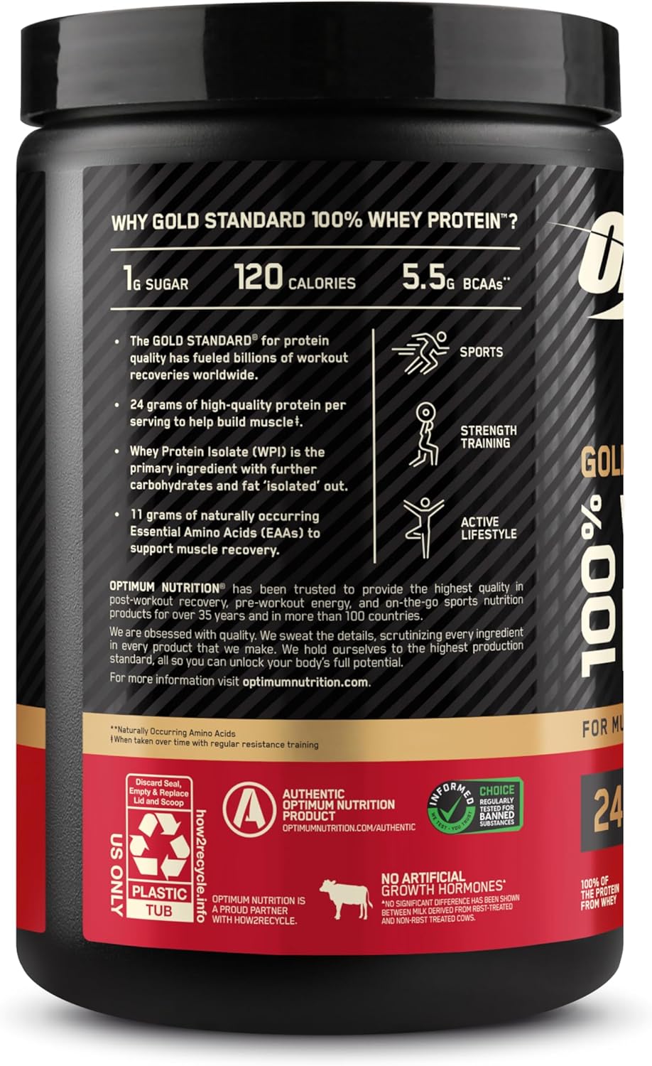 Optimum Nutrition Gold Standard 100% Whey Protein Powder, Vanilla Ice Cream, 1 Pound