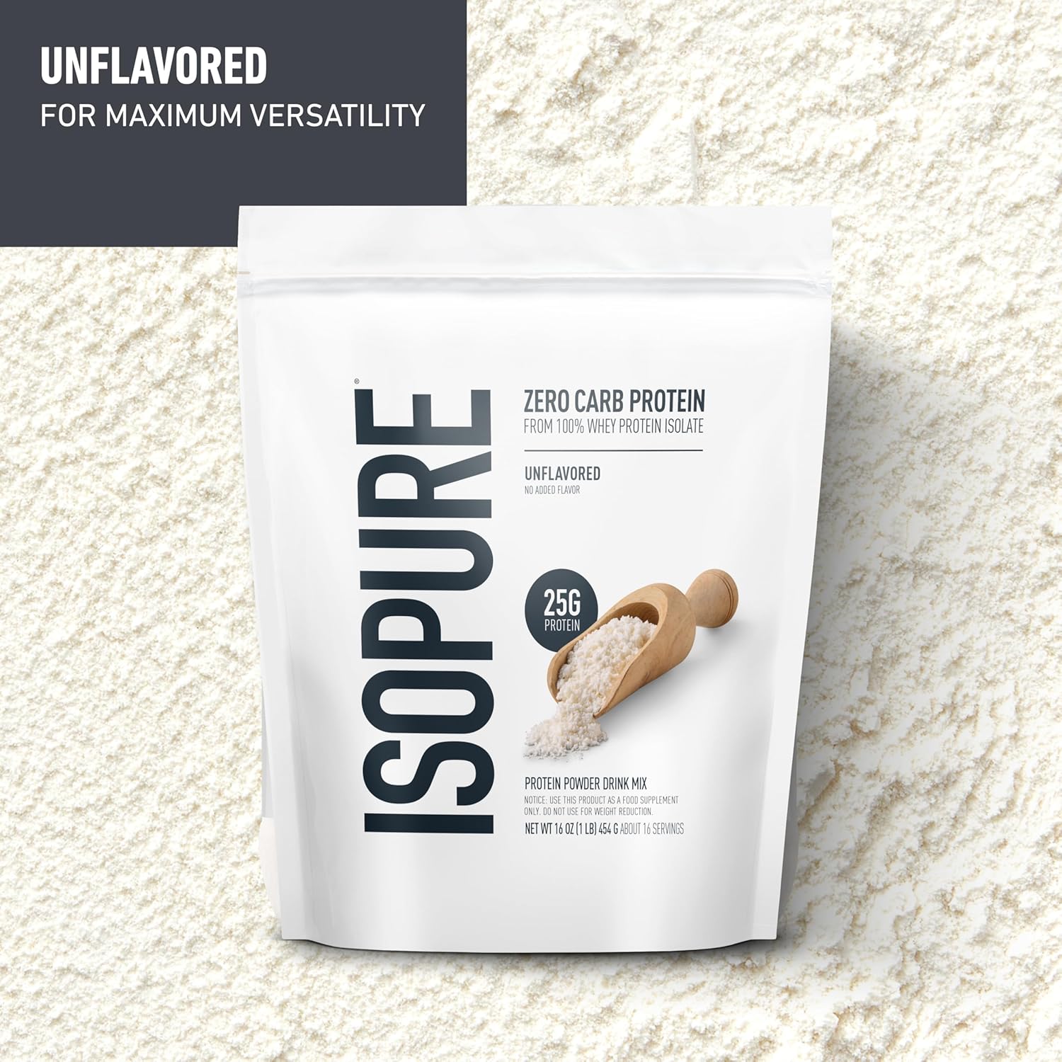 Isopure Zero Carb 100% Pure Whey Isolate Protein Powder, Unflavored, 25g Protein Per Serving, 1 Lb, 16 Servings