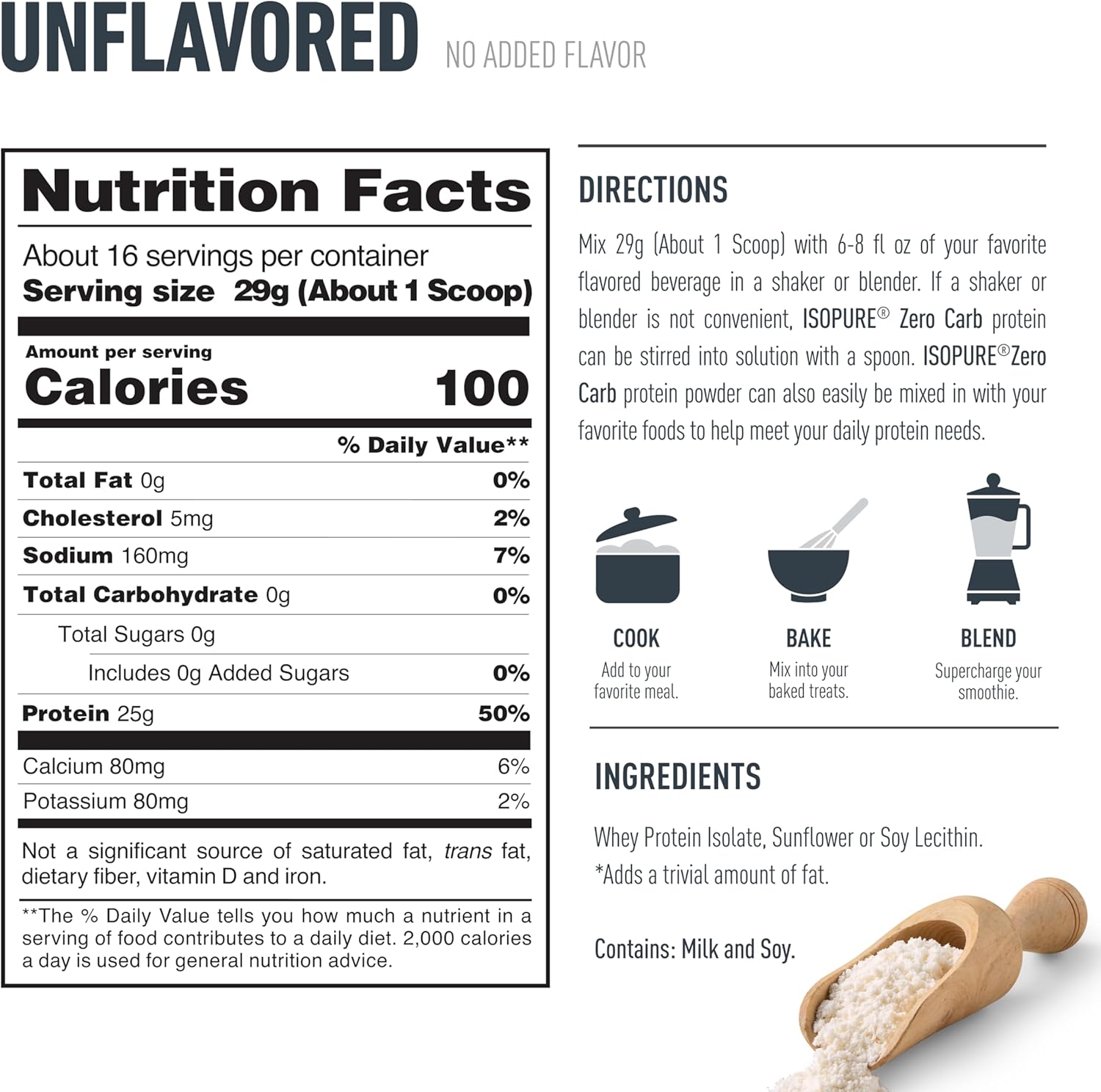 Isopure Zero Carb 100% Pure Whey Isolate Protein Powder, Unflavored, 25g Protein Per Serving, 1 Lb, 16 Servings