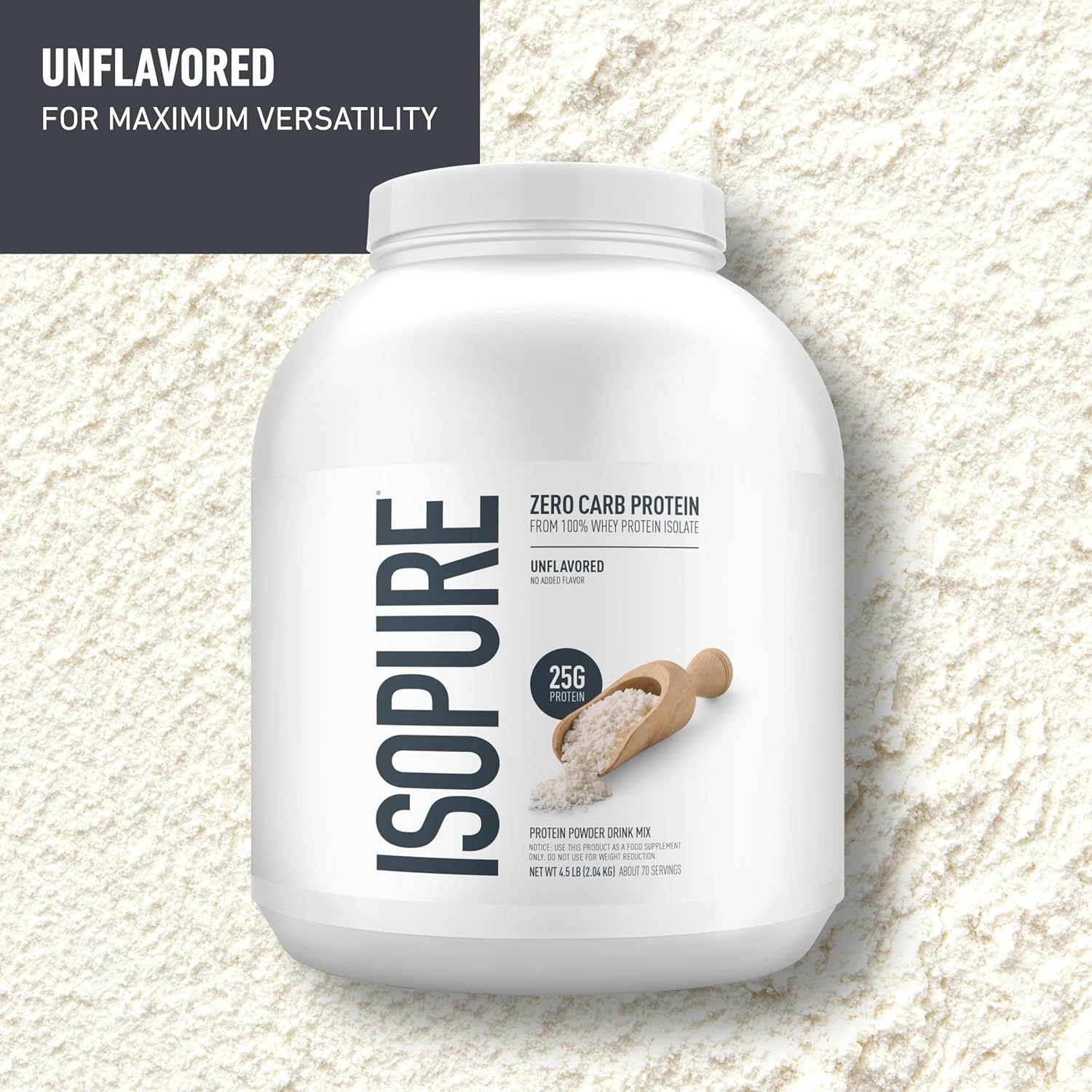 Isopure Zero Carb 100% Pure Whey Isolate Protein Powder Unflavored, 25g Protein Per Serving, 4.5 Lbs, 70 Servings