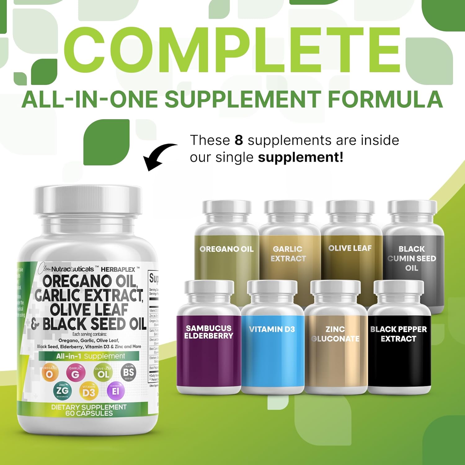 Clean Nutra Oregano Oil with Black Seed Oil Garlic Olive Leaf Extract - Oil of Oregano Capsules Immune Support Carvacrol & Thymoquinone Supplement for Women and Men