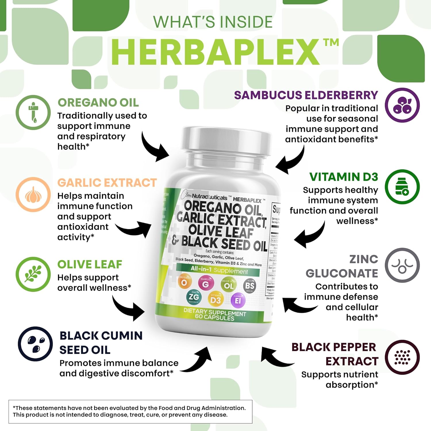 Clean Nutra Oregano Oil with Black Seed Oil Garlic Olive Leaf Extract - Oil of Oregano Capsules Immune Support Carvacrol & Thymoquinone Supplement for Women and Men