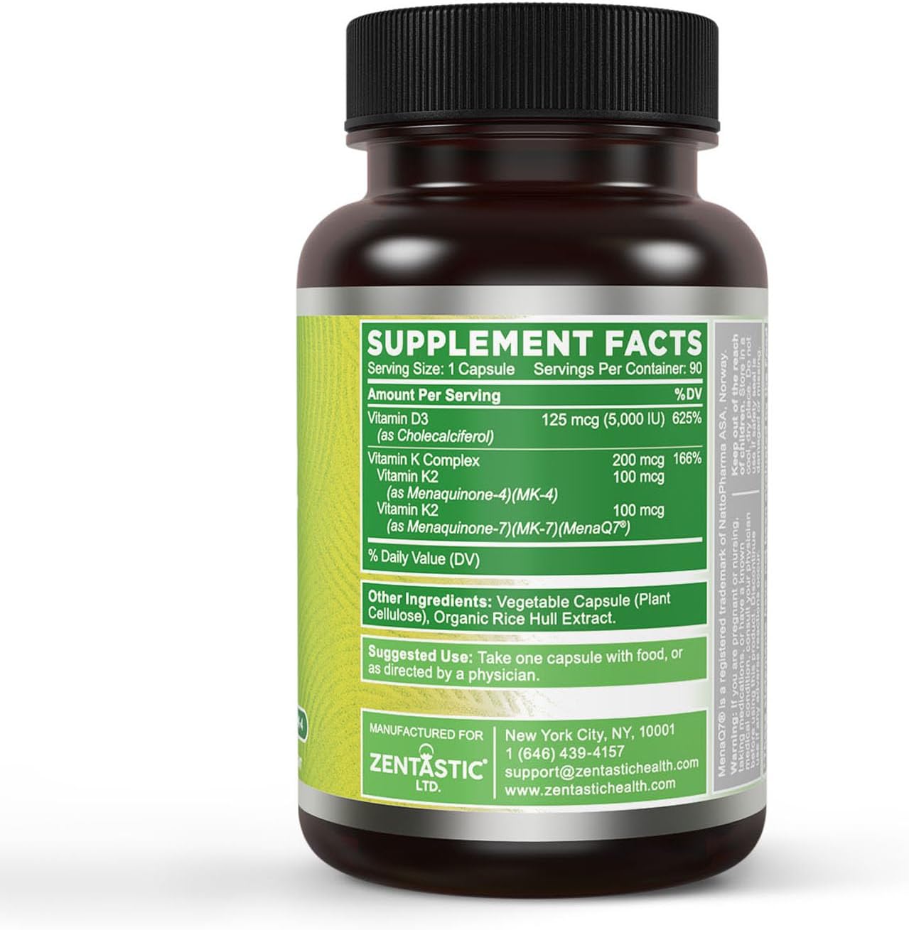 Zentastic Vitamin D3 K2, 5000IU & 200mcg, Vitamin D & Patented MK7 & MK4 for 3-in-1 Complex Support - Vegetarian, Non-GMO, 90 Caps