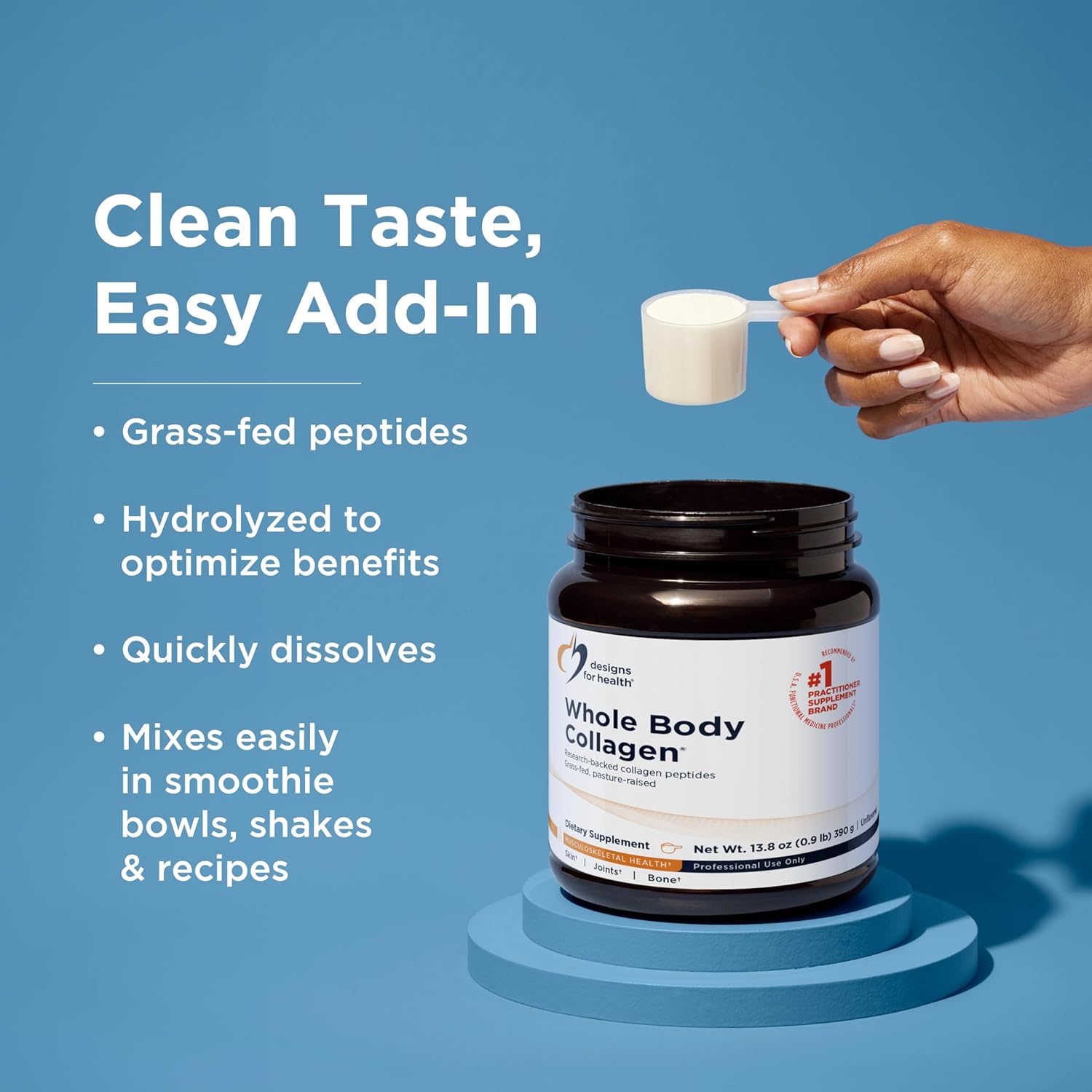 Designs for Health Whole Body Collagen Powder - Hydrolyzed Collagen Peptides Powder for Healthy Skin & Hair, Joint (30 Servings)