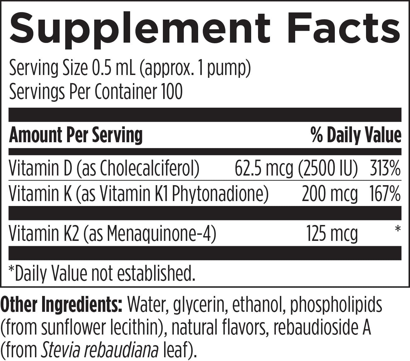 Designs for Health Liposomal D Supreme Vitamin D Liquid - 2500 IU Vitamin D3 + Vitamin K (K1 + K2) (100 Servings / 1.7oz)