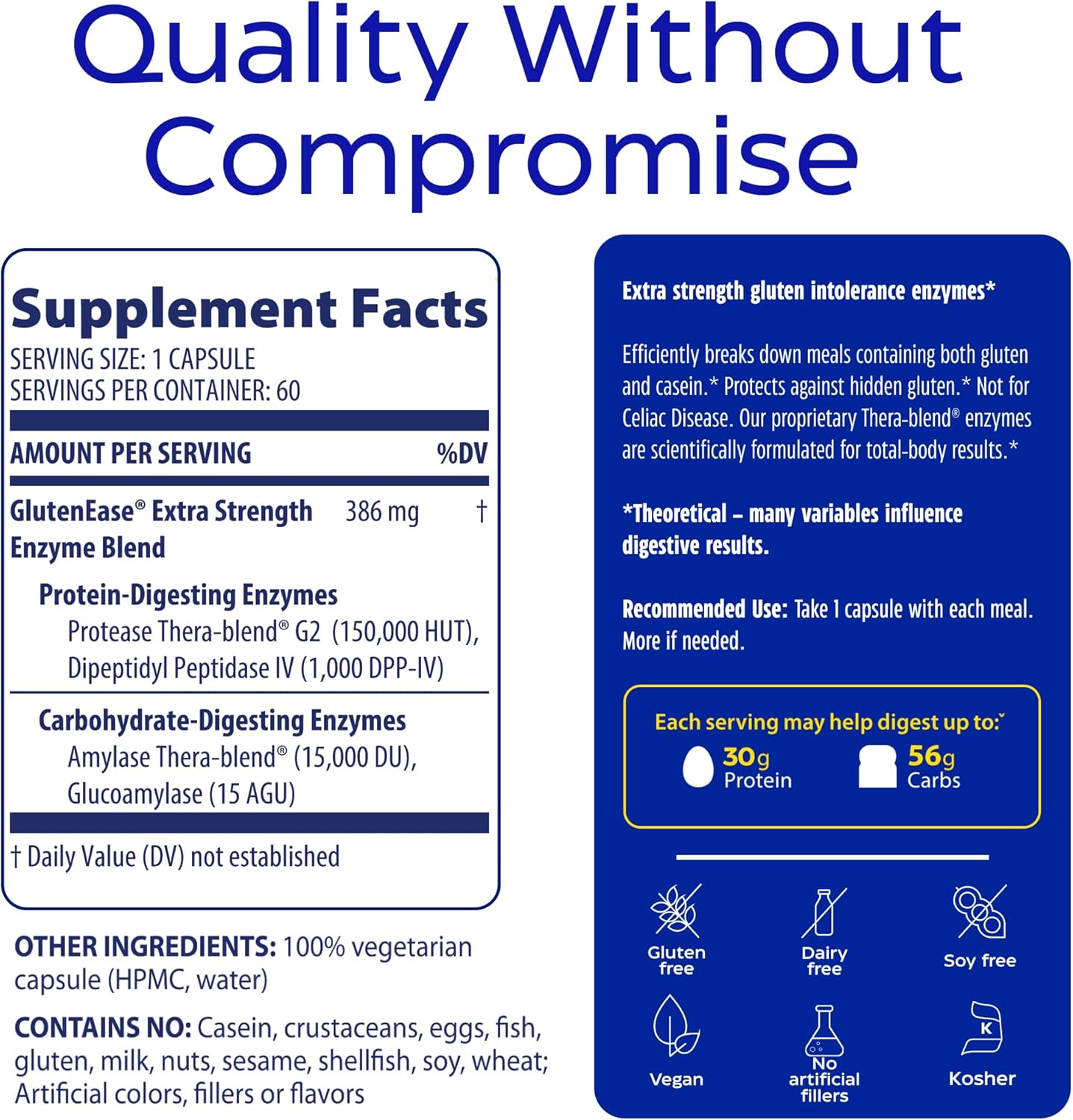 Enzymedica GlutenEase Extra Strength, Advanced Gluten Digestive Enzymes for Women and Men 60 Capsules
