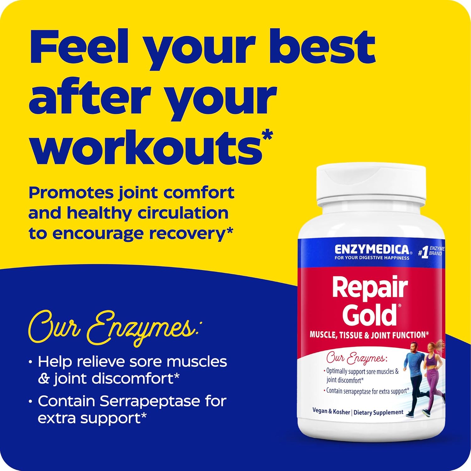 Enzymedica, Repair Gold, Proteolytic Enzymes, Joint Support Supplement, Promotes Muscle Recovery & Tissue Function, 60 Count