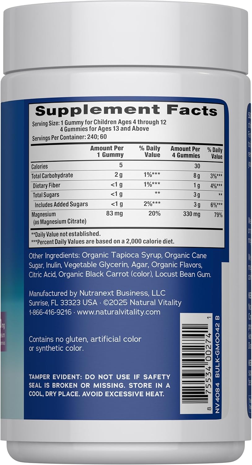 Natural Vitality Calm, Magnesium Citrate Supplement, Stress Relief Gummies, Supports a Healthy Response to Stress, 240 Gummies