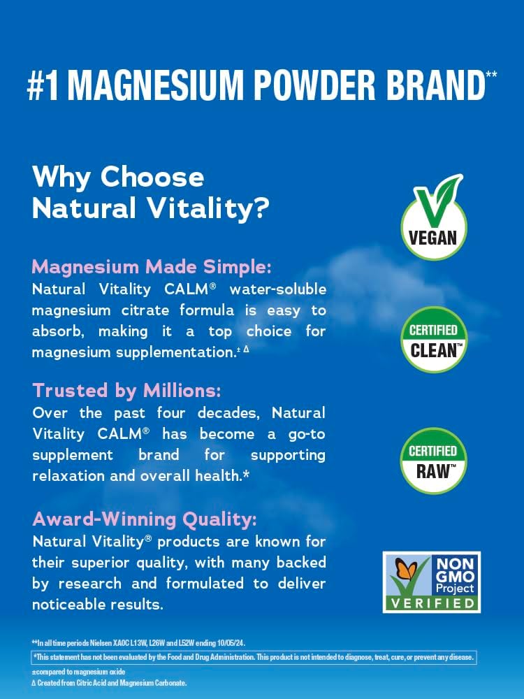 Natural Vitality Calm, Magnesium Supplement, Drink Mix Powder, Gluten Free, Vegan, & Non-GMO, Watermelon, 8oz Powder