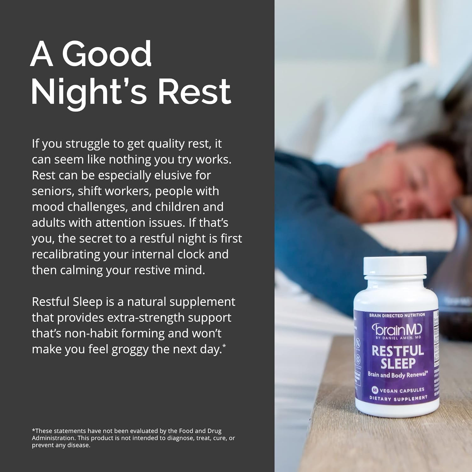 BRAINMD Dr Amen Restful Sleep - 60 Vegan Capsules - Supports Brain & Body Renewal