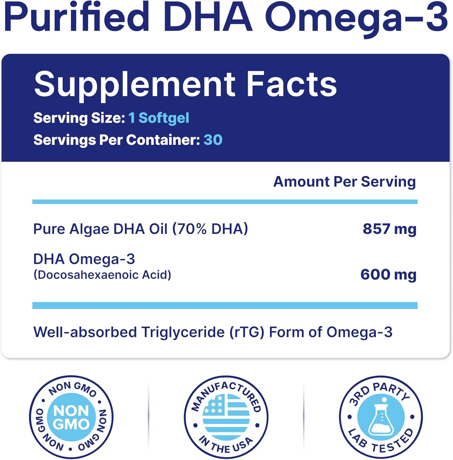 OmegaVia Prenatal DHA 600mg | Fish-Free Omega-3 Supplement | 30 Easy-to-Swallow Softgels