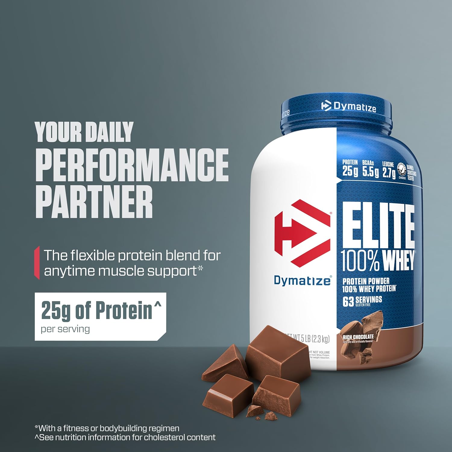 Dymatize Elite 100% Whey Protein Powder, 25g Protein Gluten Free, 2g Carb, 2g Sugar, 3g Fat (67 Servings)