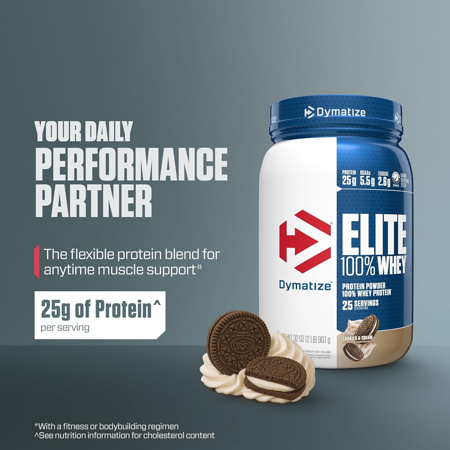 Dymatize Elite 100% Whey Protein Powder, Cookies & Cream, 25g of Protein