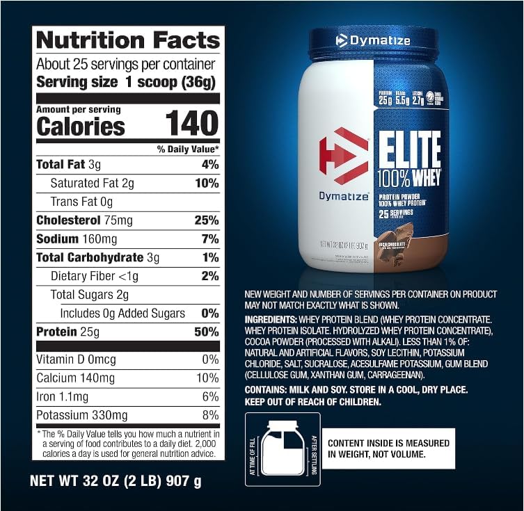 Dymatize Elite 100% Whey Protein Powder, Chocolate, 25g of Protein
