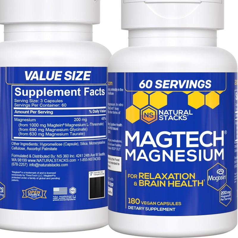 MagTech Magnesium Supplement - 3 Forms of Magnesium, Supports Relaxation & Brain Health - 180 Capsules
