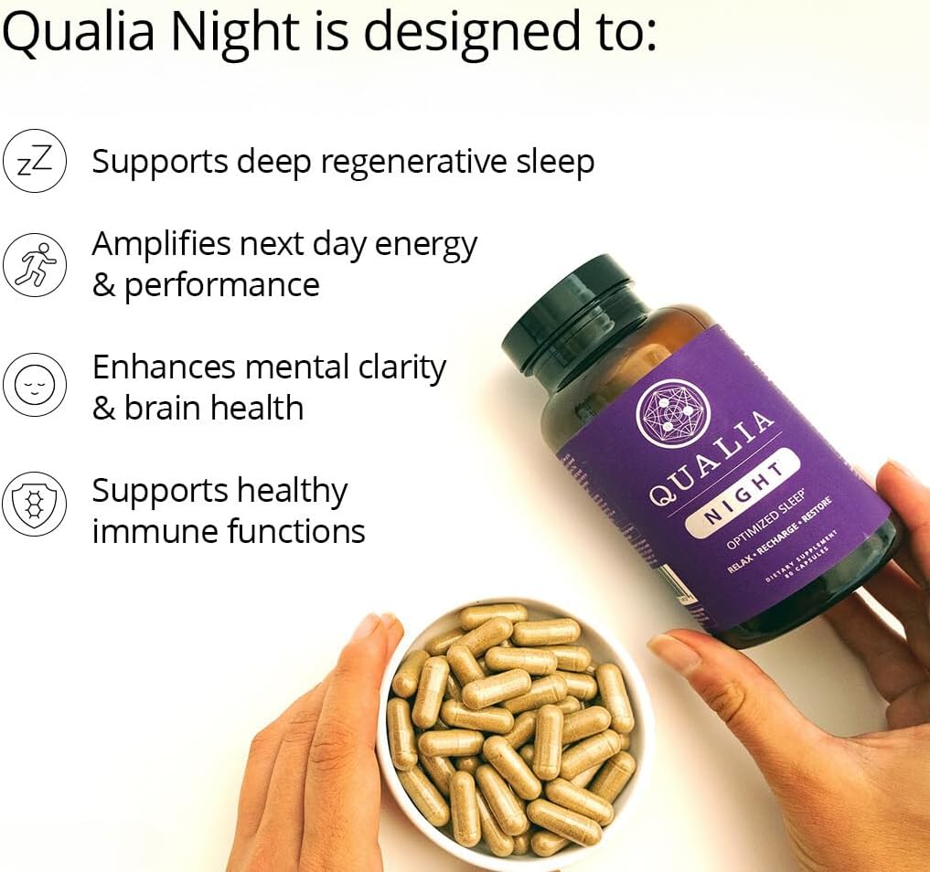 Qualia Night Sleep Aid | Non-Habit Forming | Science-Backed Supplement for Deep Refreshing Sleep, 80 Count