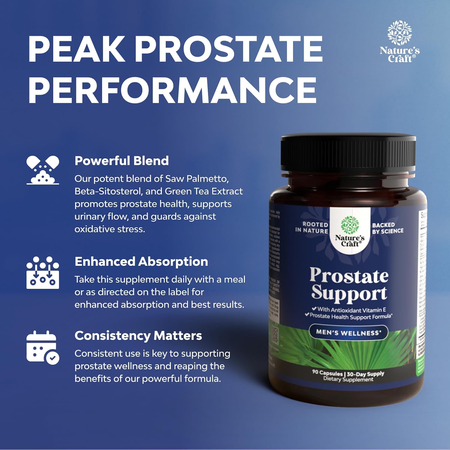 Herbal Prostate Supplement for Men - Potent Pygeum and Saw Palmetto Extract with Beta Sitosterol & Green Tea - 90 Capsules