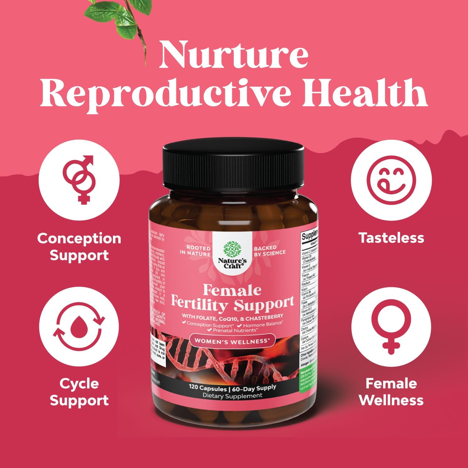 Fertility Supplement for Women with Prenatal Multivitamins - Female Fertility Support with Prenatal Choline Inositol Folate Chasteberry and CoQ10 Fertility Blend for Women to Promote Faster Conception