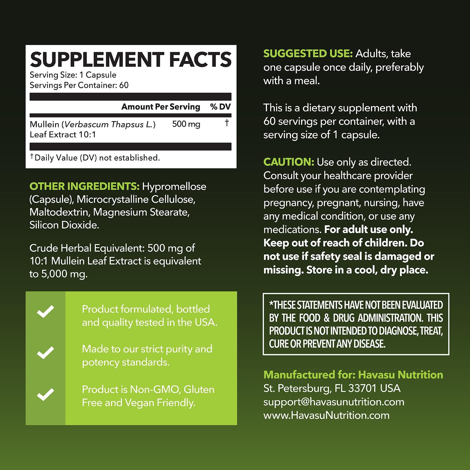 Mullein Leaf Capsules for Respiratory Health - 5000mg Extract 10:1 for Lung Support and Immune Function - 60 Count