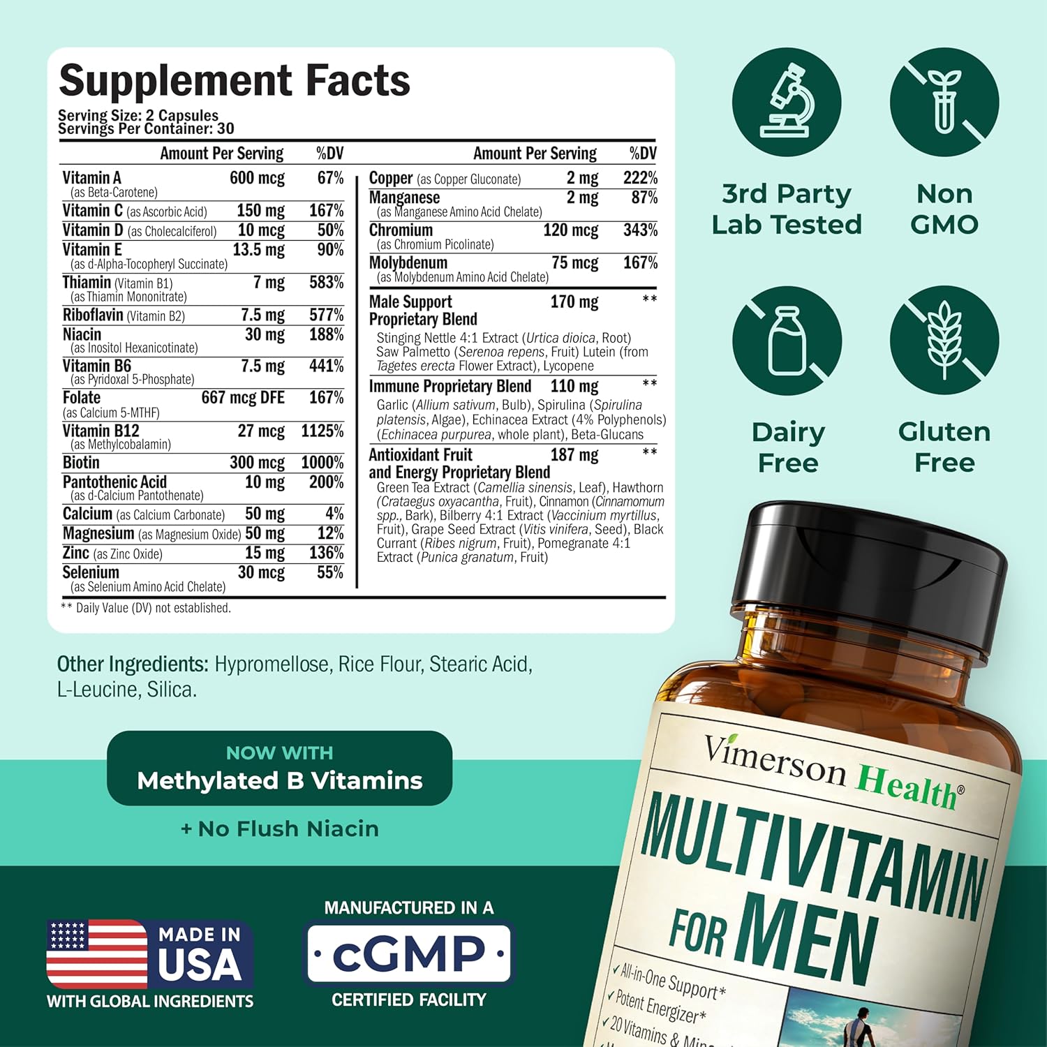 Multivitamin for Men – Methylated Mens Multivitamins & Multiminerals Capsules with Vitamin B12, A, D, C, Zinc