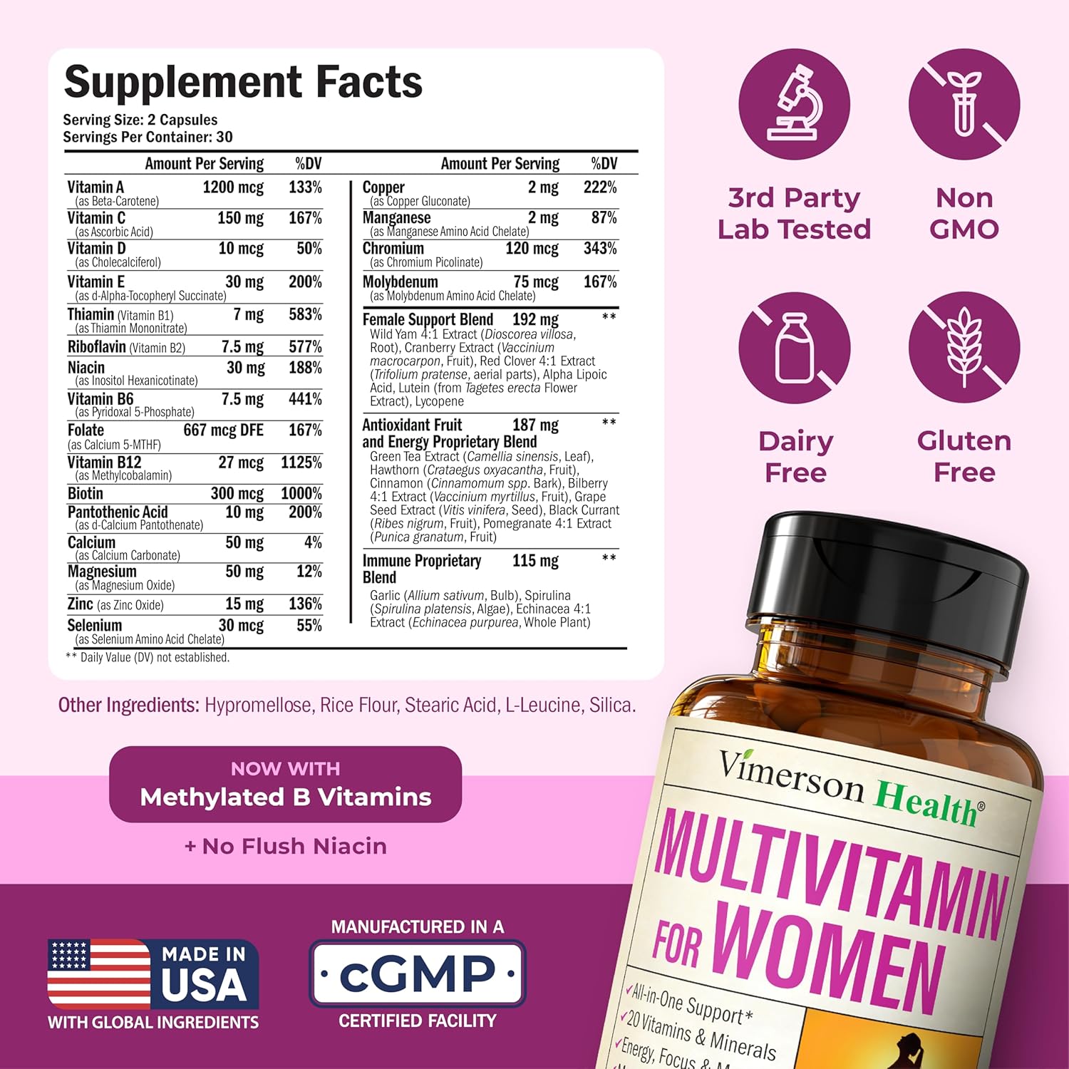 Multivitamin for Women – Methylated Womens Multivitamins & Multiminerals Capsules with Vitamin B12, A, D, C, Zinc