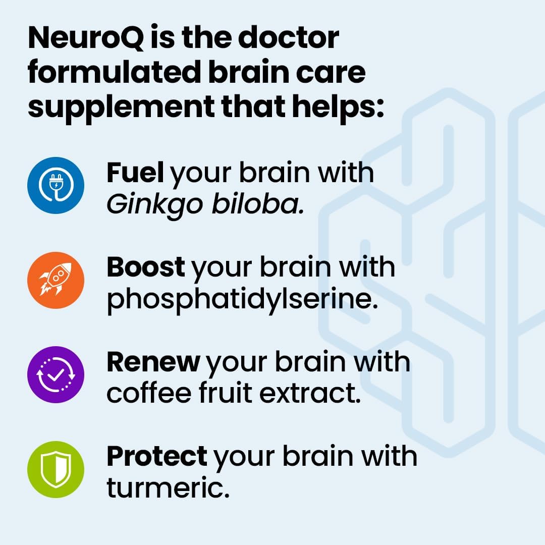 NeuroQ Memory & Focus - Boosts Cognitive Performance & Healthy Brain Function - 60 Capsules