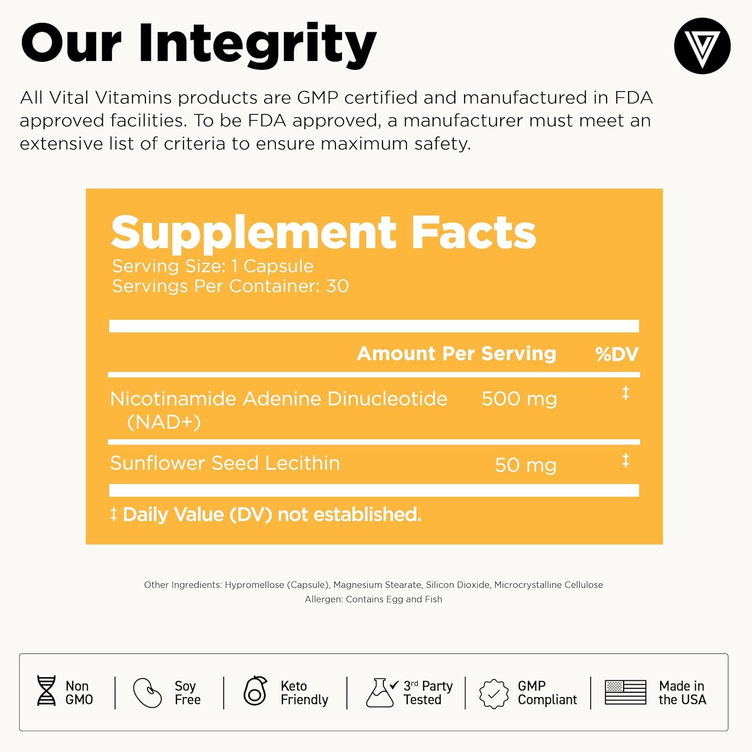 Vital Vitamins NAD Supplement - NAD+ (Nicotinamide Adenine Dinucleotide) for Men & Women
