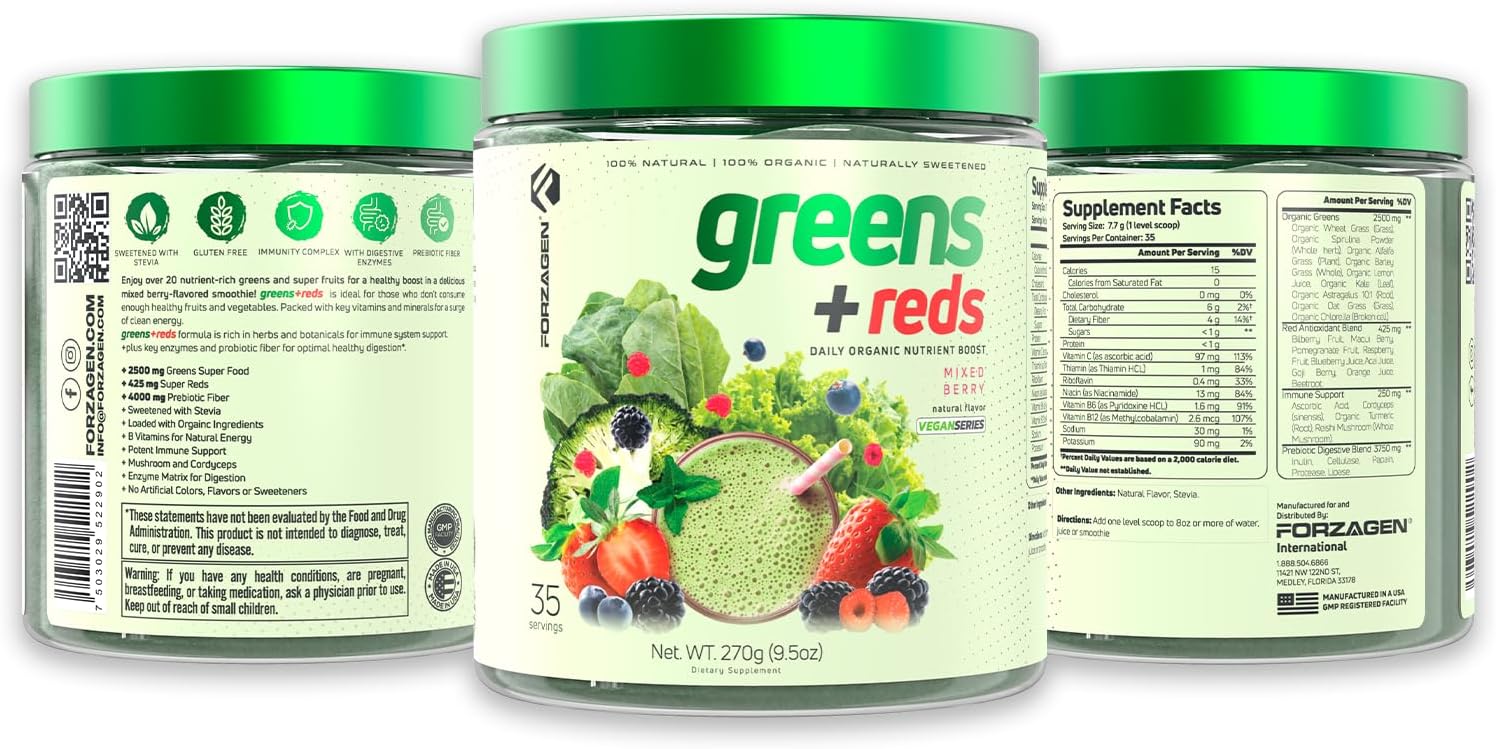 Forzagen Vegan Greens & Reds Superfood Powder - Organic Super Greens Powder