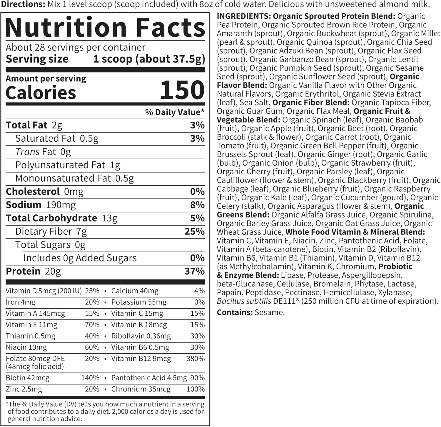 Garden of Life Meal Replacement Shakes, Raw Organic, Vanilla Protein Powder, 28 Servings