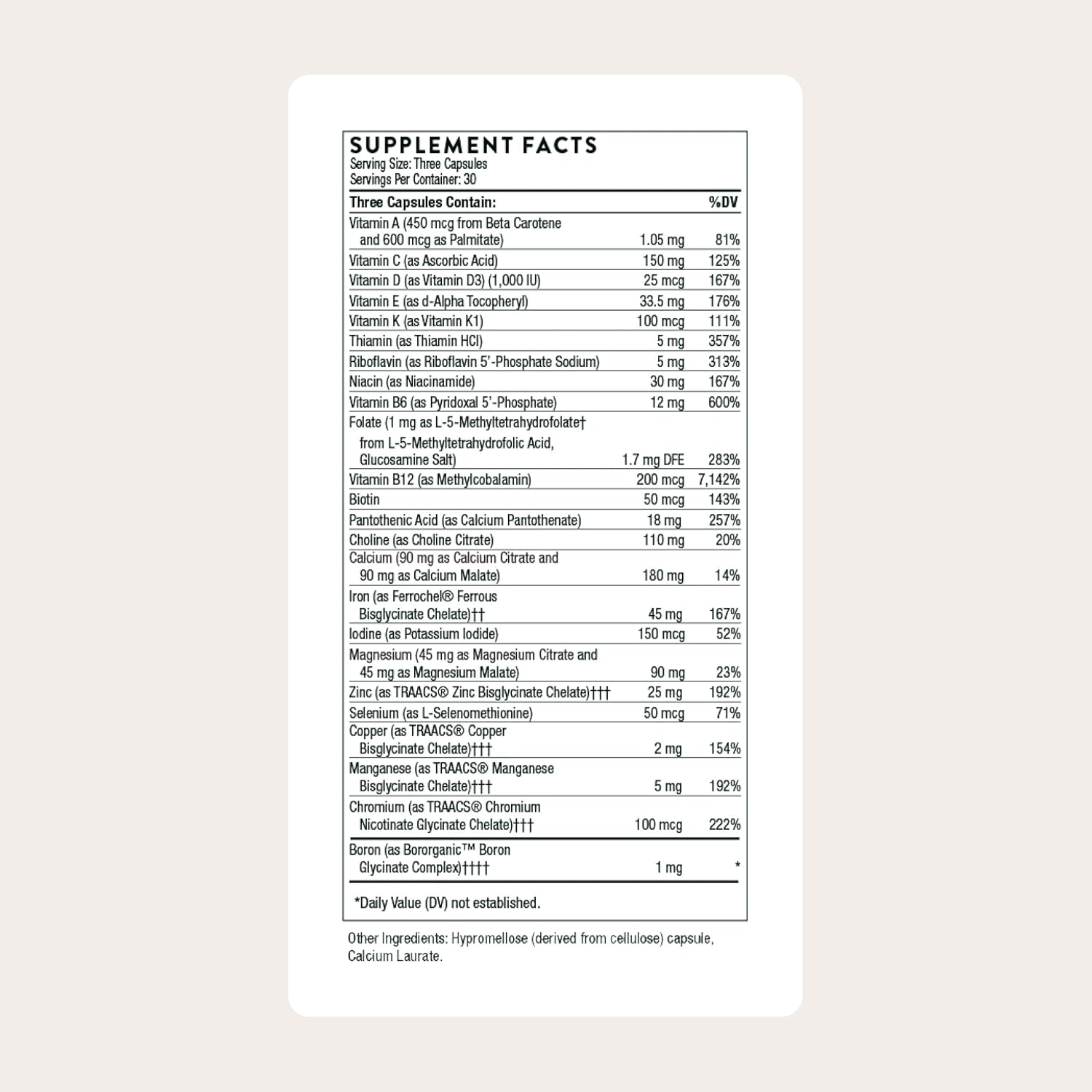 THORNE - Basic Prenatal - Well-Researched Folate Multi for Pregnant and Nursing Women - 90 Capsules - 30 Servings