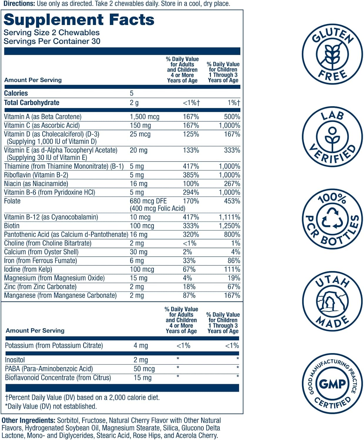 SOLARAY Childrens Vitamins & Minerals Complete Multivitamin for Kids Great Black (60 Chews, 30 Serv)