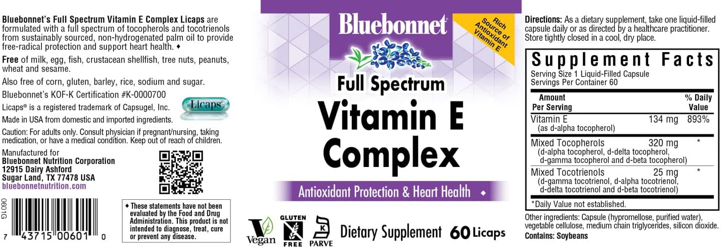 Bluebonnet Natural Full Spectrum Vitamin E Complex - 60 Licaps