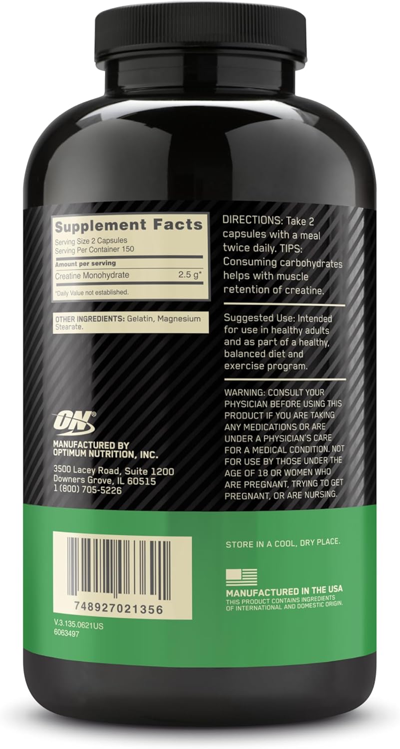 Optimum Nutrition Micronized Creatine Monohydrate Capsules, Keto Friendly, 2500mg, 300 Capsules