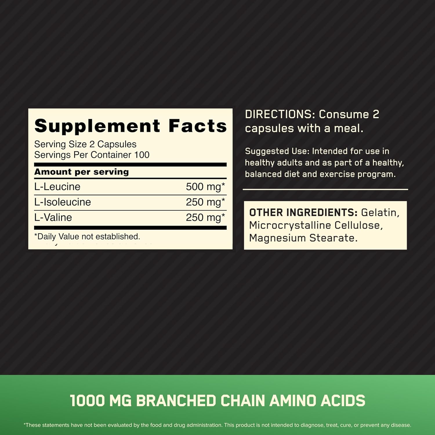 Optimum Nutrition Instantized BCAA Branched Chain Essential Amino Acids Capsules, 1000mg, 200 Count
