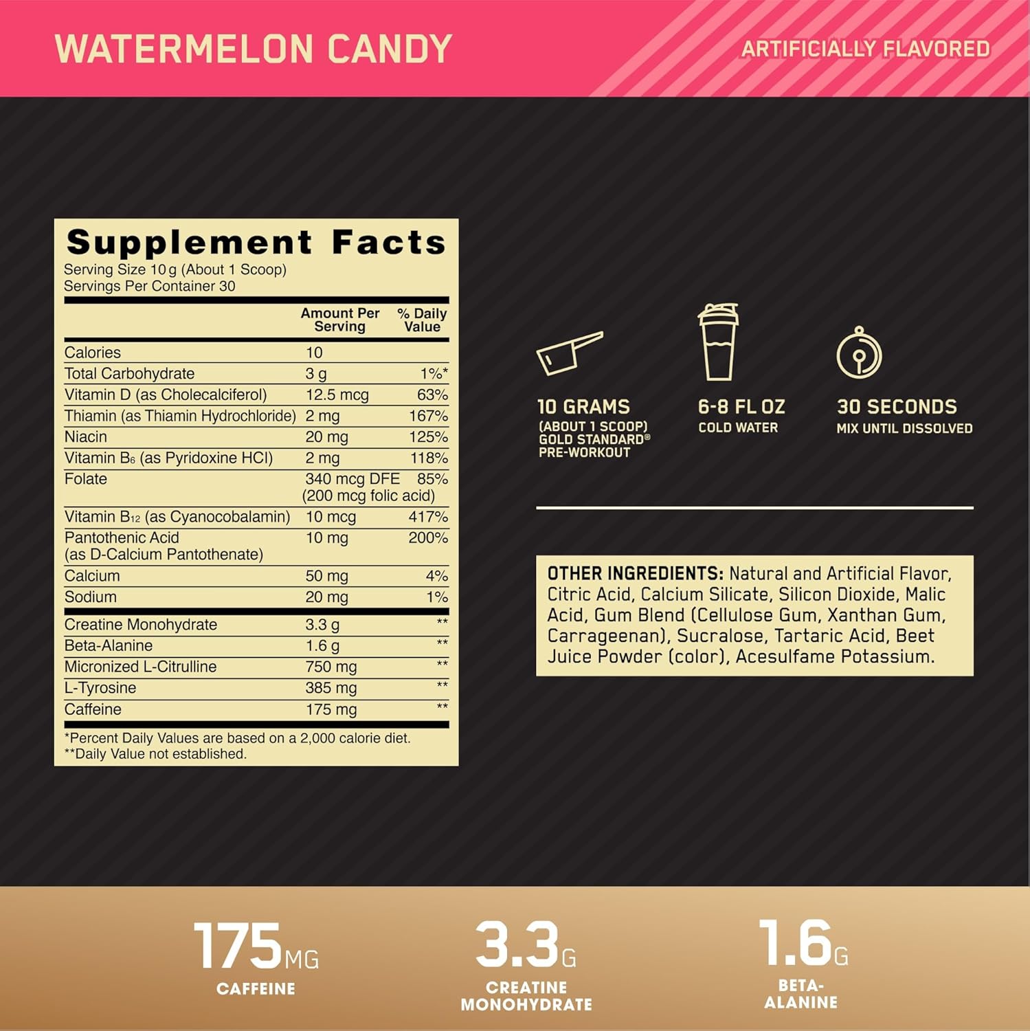Optimum Nutrition Gold Standard Pre-Workout- Watermelon Candy, 30 Servings
