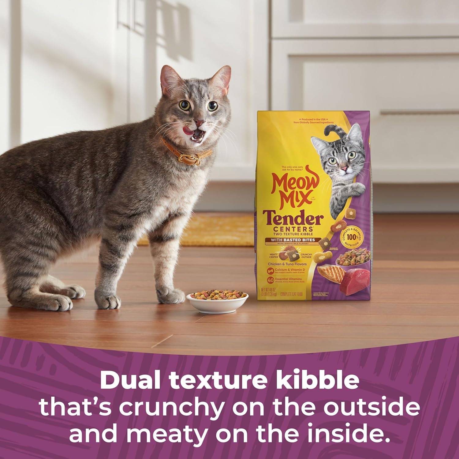 Meow Mix Tender Centers Basted Bites Chicken and Tuna Flavor, 3 Pound, Crunchy Outside Meaty Inside