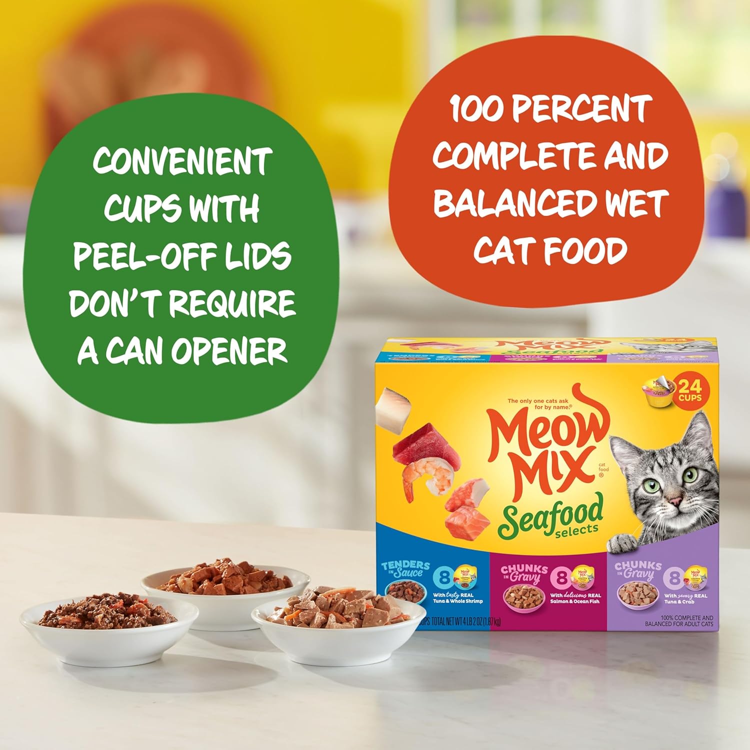 Meow Mix Seafood Selects Wet Cat Food Variety Pack, 2.75 Ounce Cups (Pack of 24)