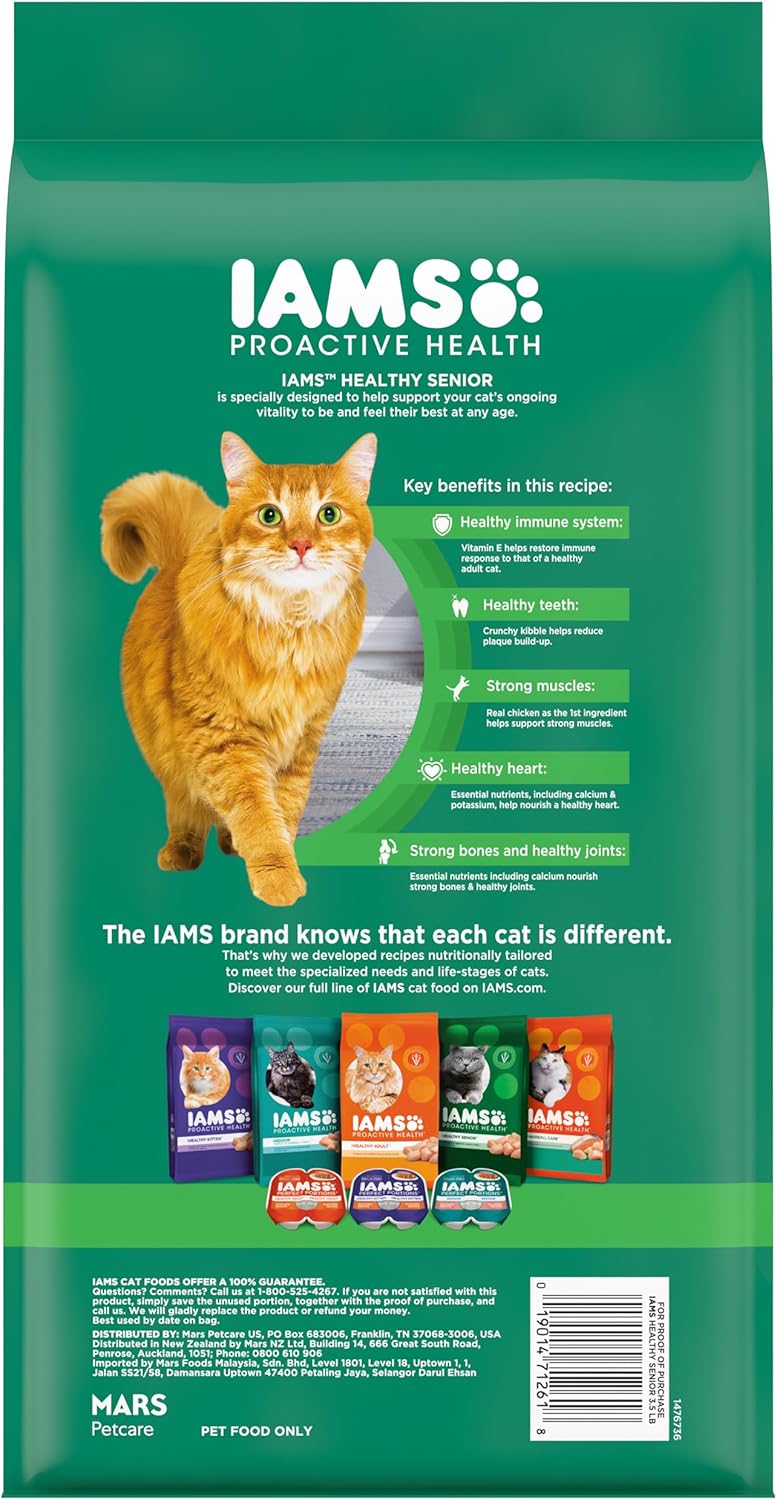 IAMS Proactive Health Healthy Senior Dry Cat Food with Chicken, 3.5 lb. Bag