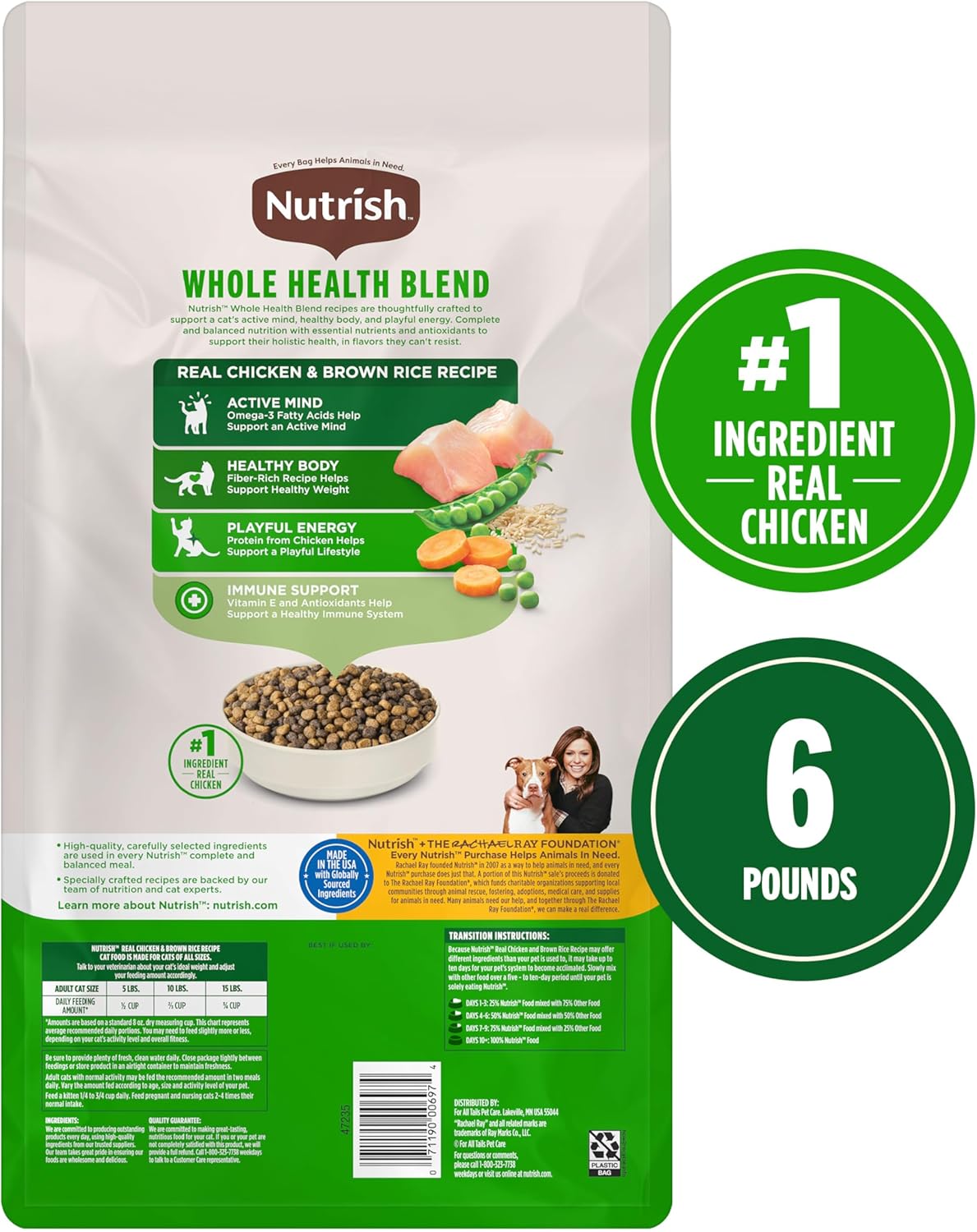 Nutrish Real Chicken & Brown Rice Recipe Dry Cat Food, 6 lb. Bag, Packaging May Vary (Rachael Ray)