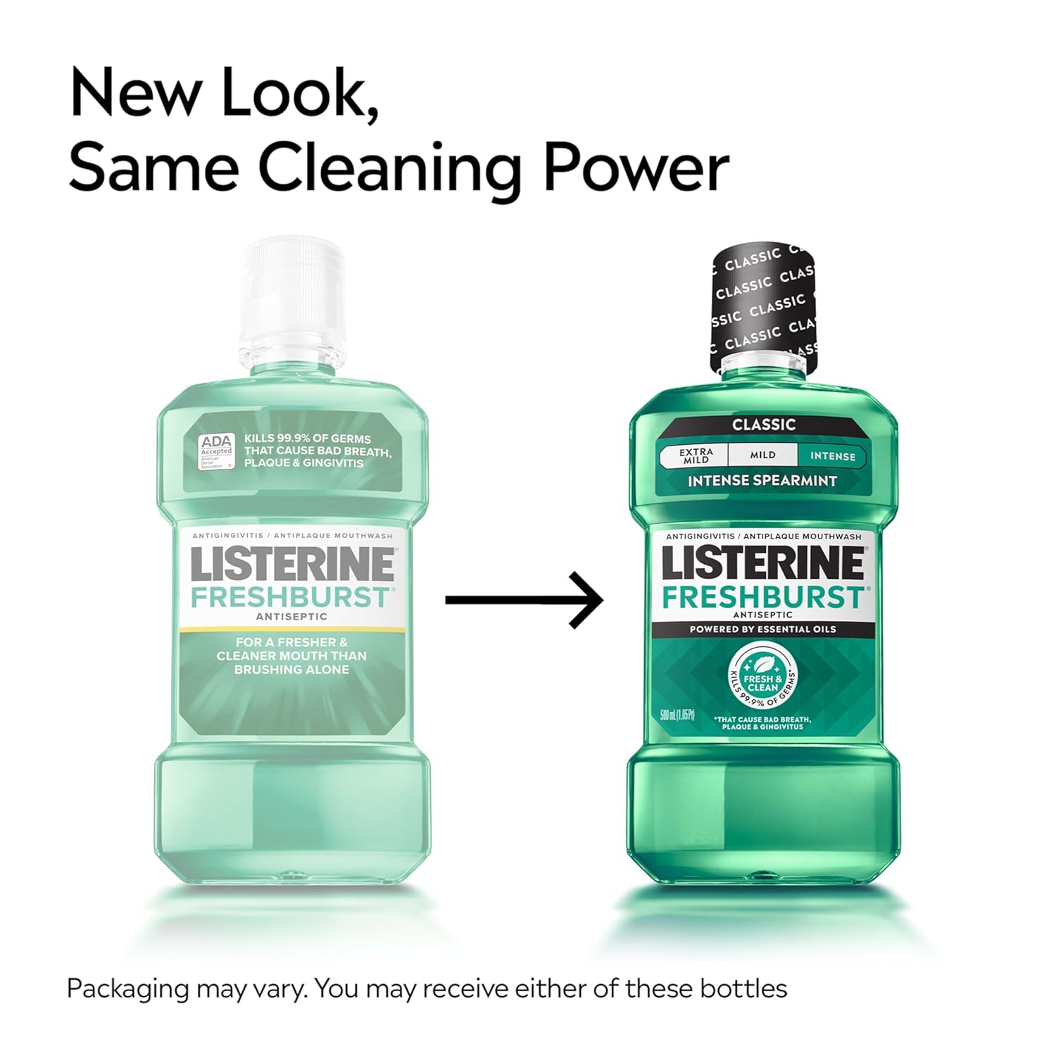 Listerine Freshburst Intense Antiseptic Mouthwash for Bad Breath, Kills 99.9% of Germs That Cause Bad Breath & Fight Plaque & Gingivitis, ADA Accepted Mouthwash, Intense Spearmint, 1 L