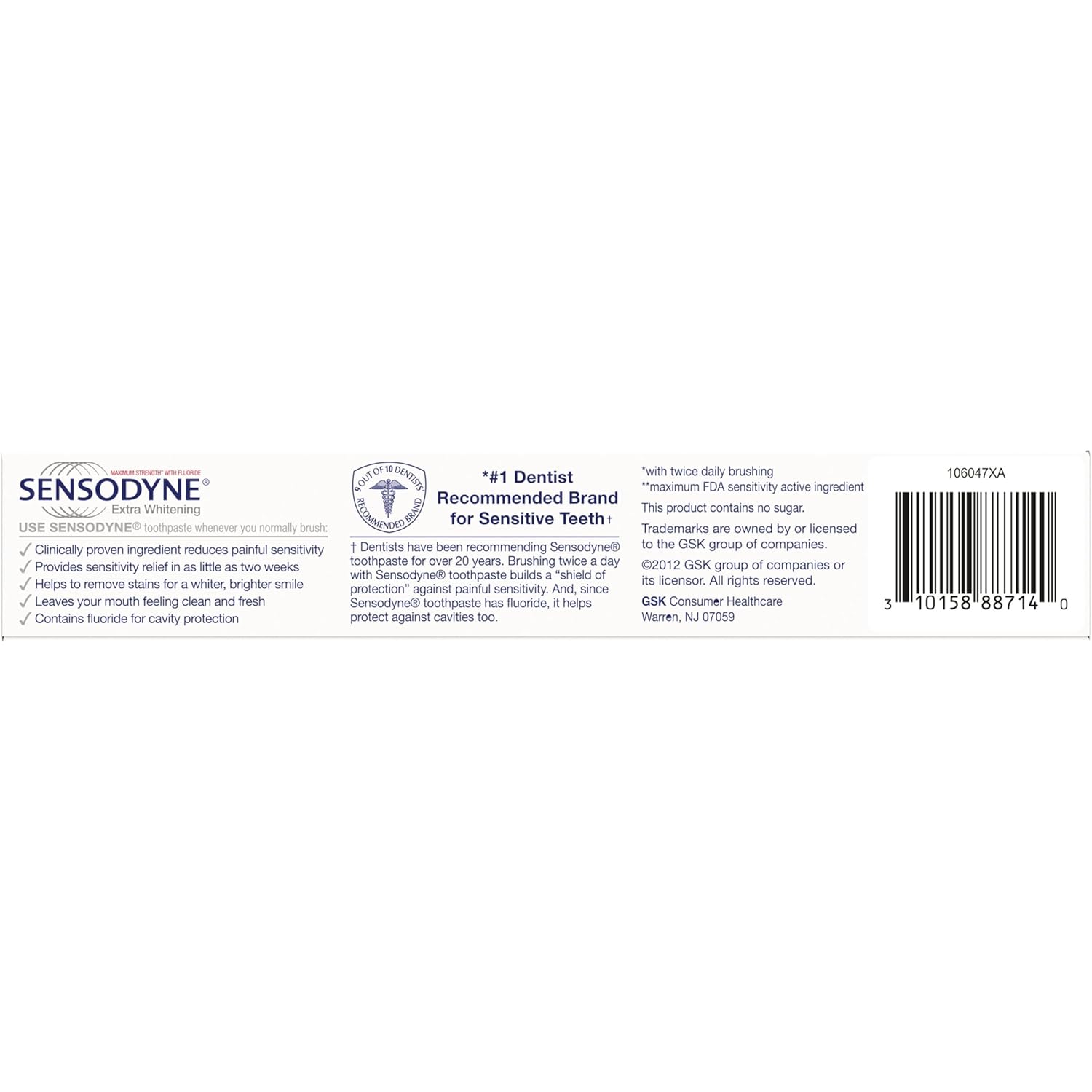 Sensodyne Extra Whitening Toothpaste for Sensitive Teeth, Cavity Prevention and Sensitive Teeth Whitening - 2.7 Ounces (Pack of 2)