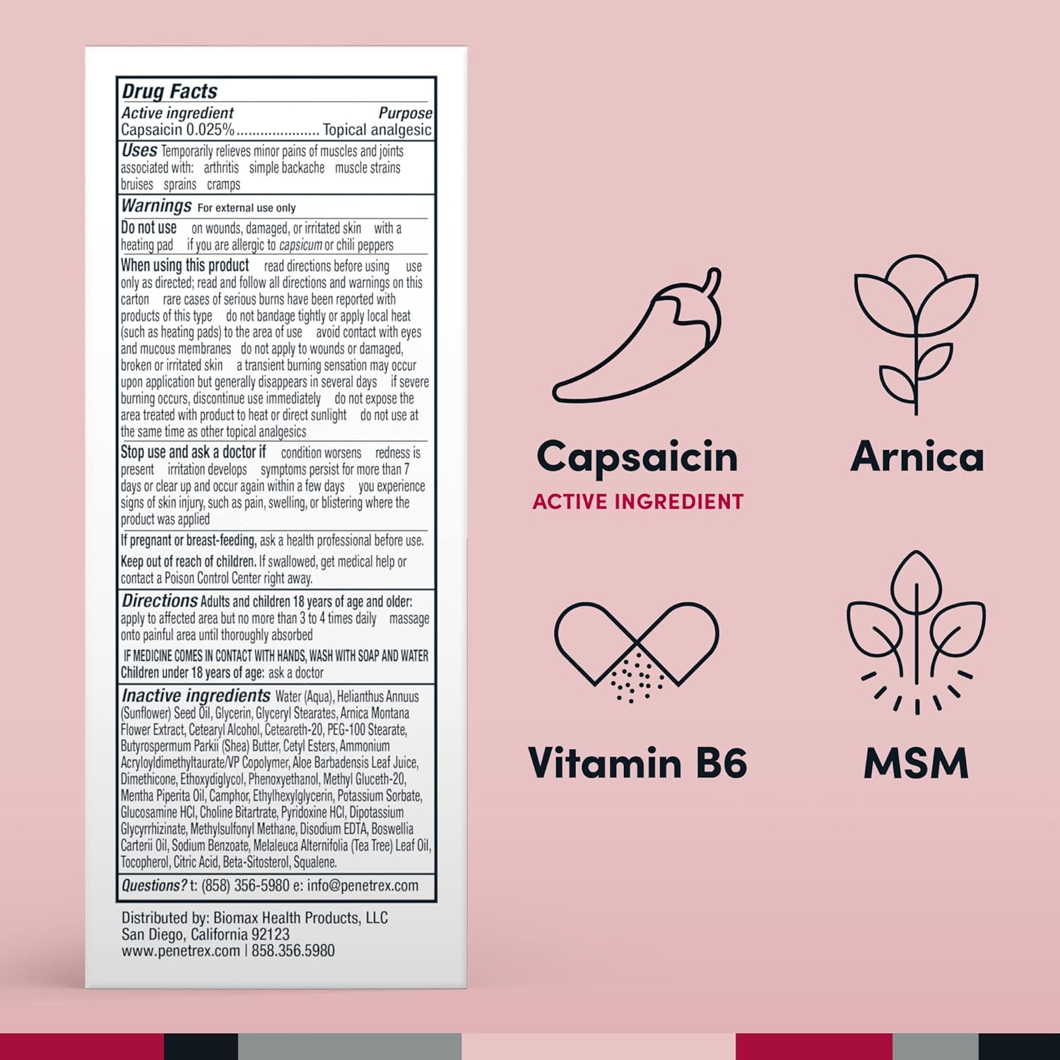 Penetrex Arthritis Warming Pain Relief Cream - Deep Penetrating Capsaicin with Arnica, Vitamin B6 & MSM(DMSO2)