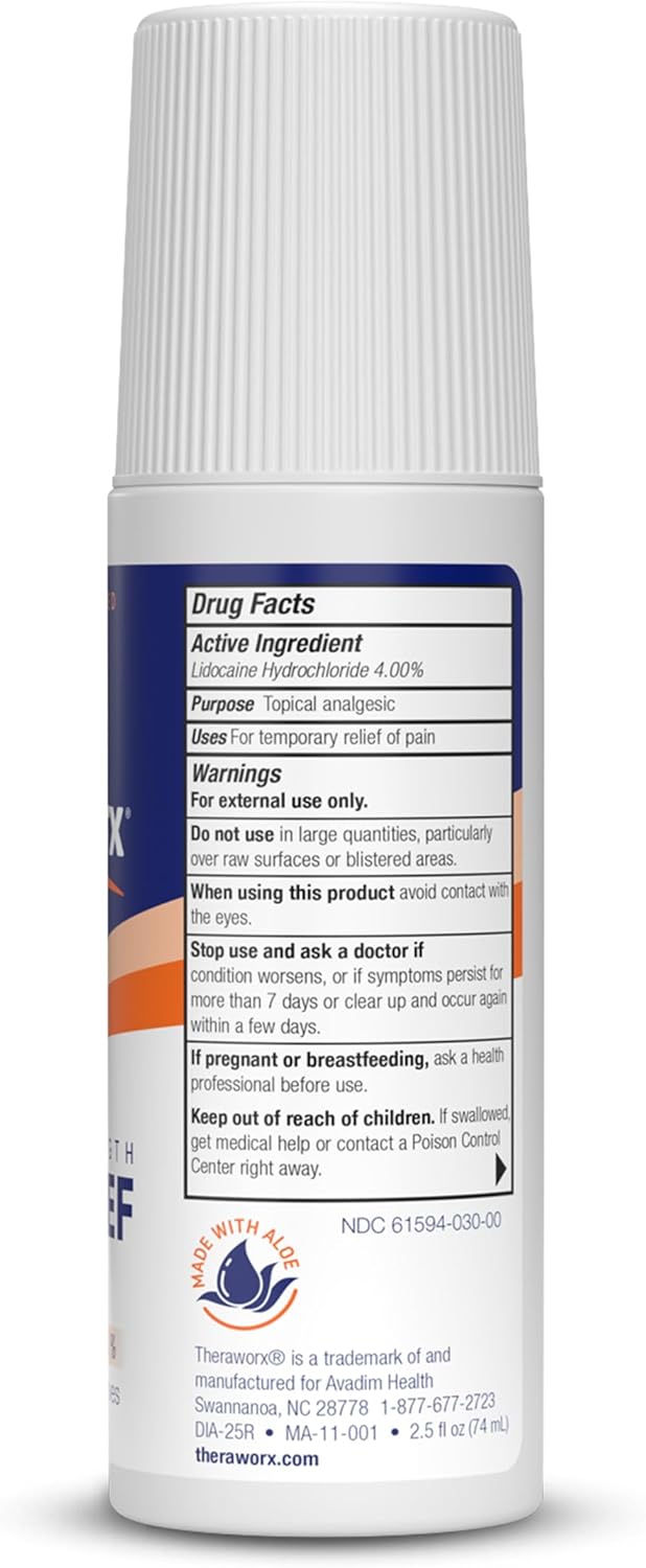 Theraworx Maximum Strength Diabetics' Pain Relief Roll-On with Lidocaine - 2.5 oz - 1 Count