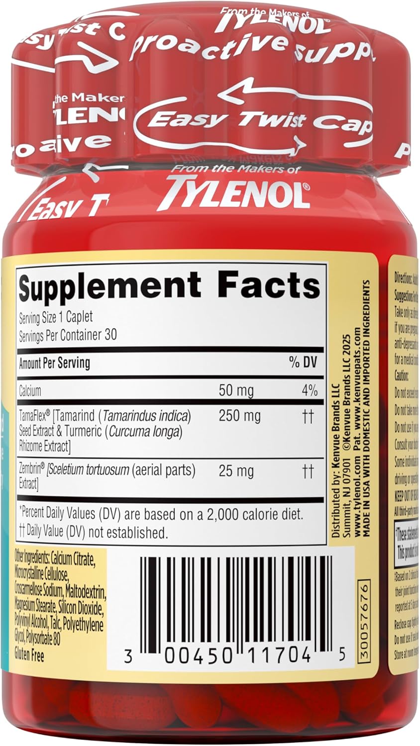 Tylenol Proactive Support* Muscle & Joint Supplements + Stress, Drug Free, 30 ct