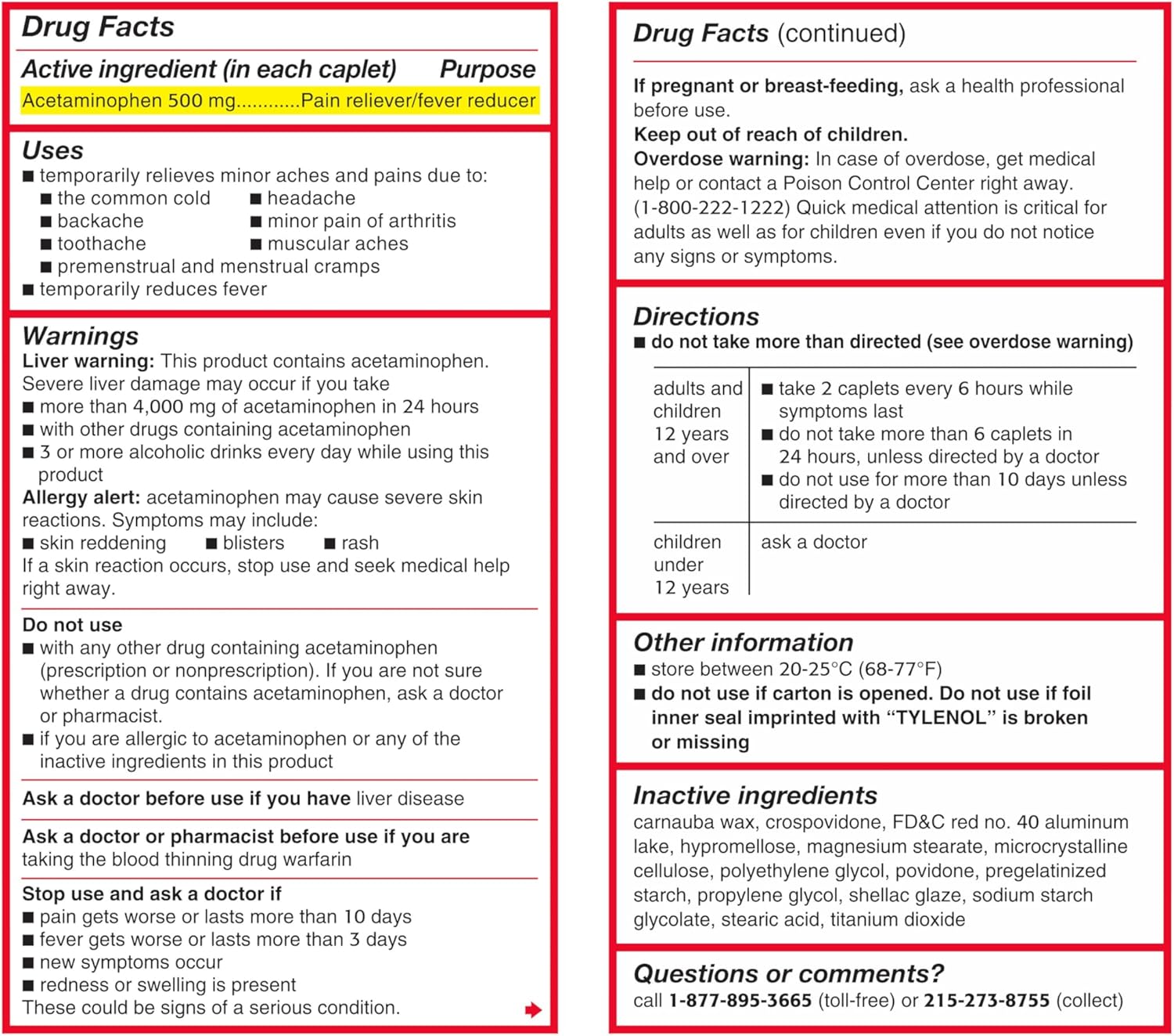 Tylenol Extra Strength Acetaminophen 500 mg Caplets, Fast, Strong Pain Relief, Fever Reducer, Pills for Headache, 225 Count