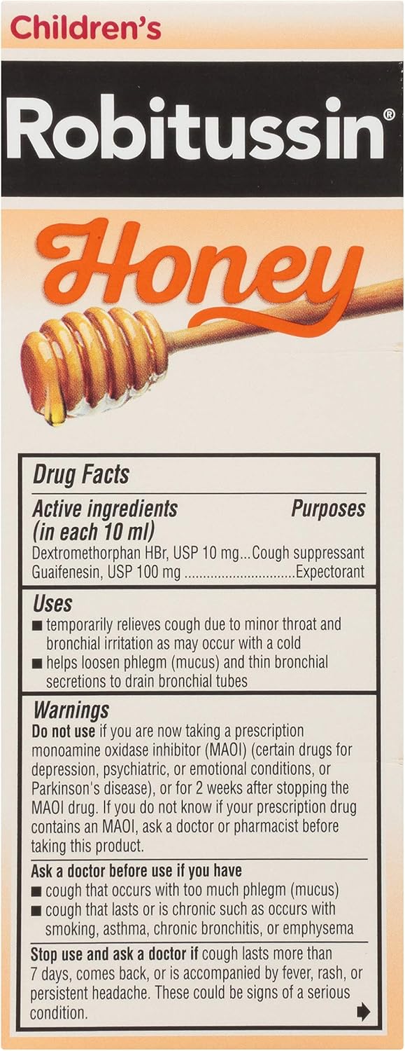 Children's Robitussin Honey Cough and Chest Congestion DM, Children's Cough Medicine Made with Real Honey for Flavor - 4 Fl Oz x 3