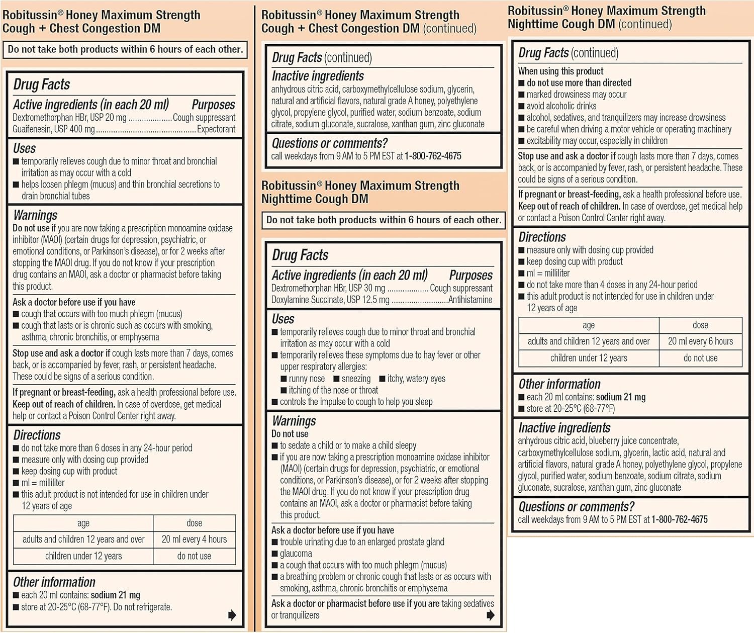 Robitussin Honey DM Max Cough Plus Chest Congestion and Robitussin Maximum Strength - 2 x 4 Fl Oz Bottles