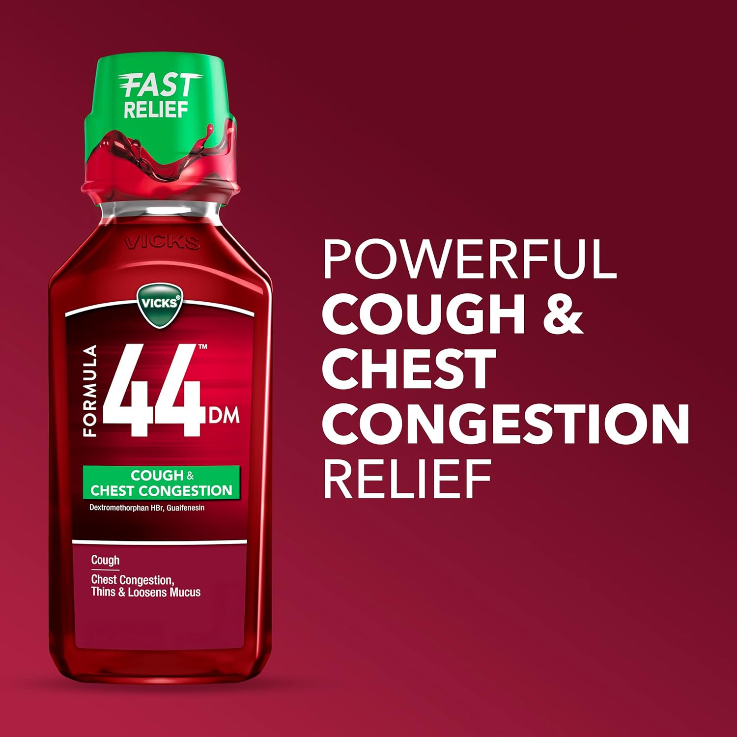 Vicks Formula 44 DM Cough & Congestion Liquid, Over-The-Counter Medicine, Day or Night, Cough Syrup, 2x12 FL OZ