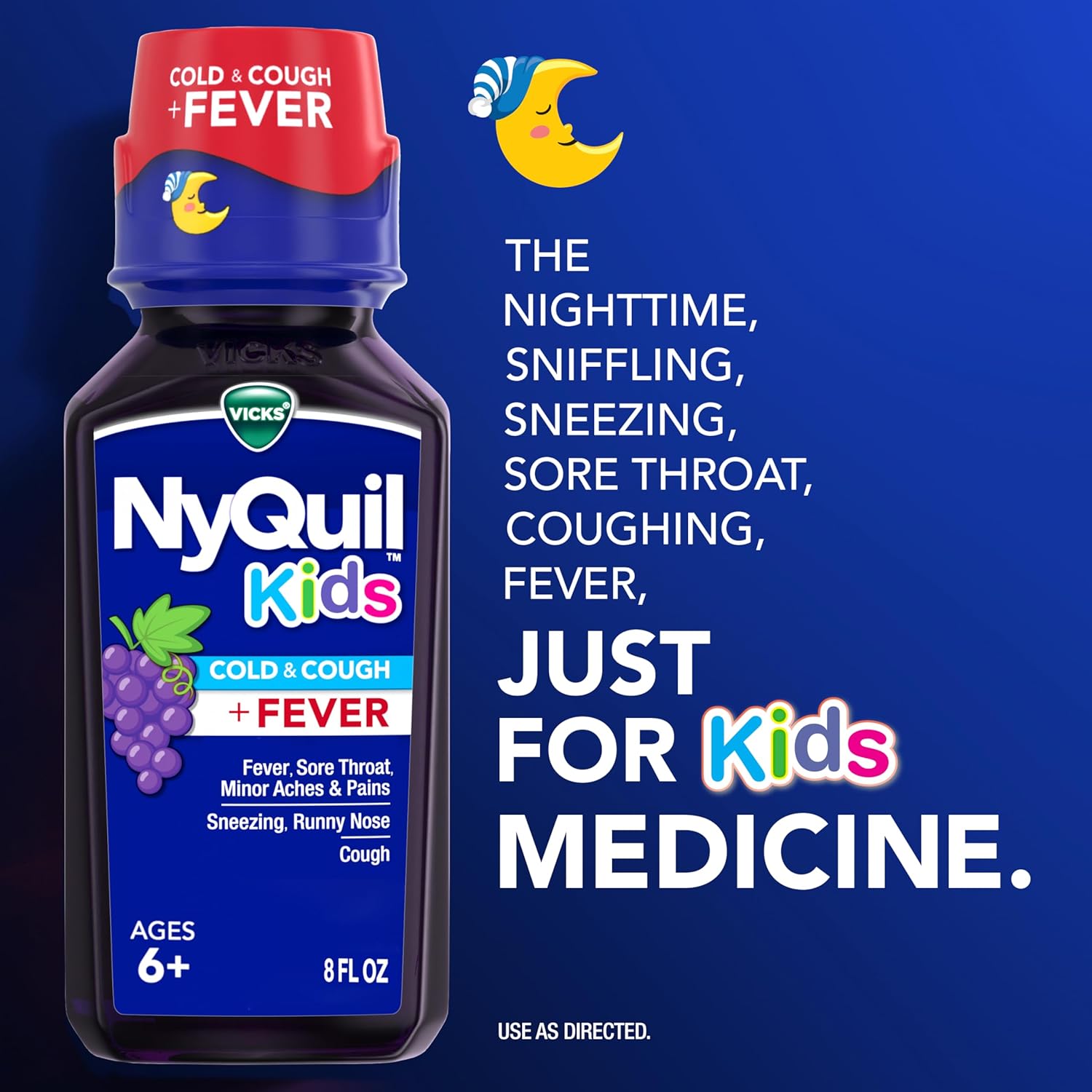 VICKS DayQuil and NyQuil Kids Grape Cold & Cough + Fever Multi-Symptom Relief Liquid Co-Pack, 2x8 OZ