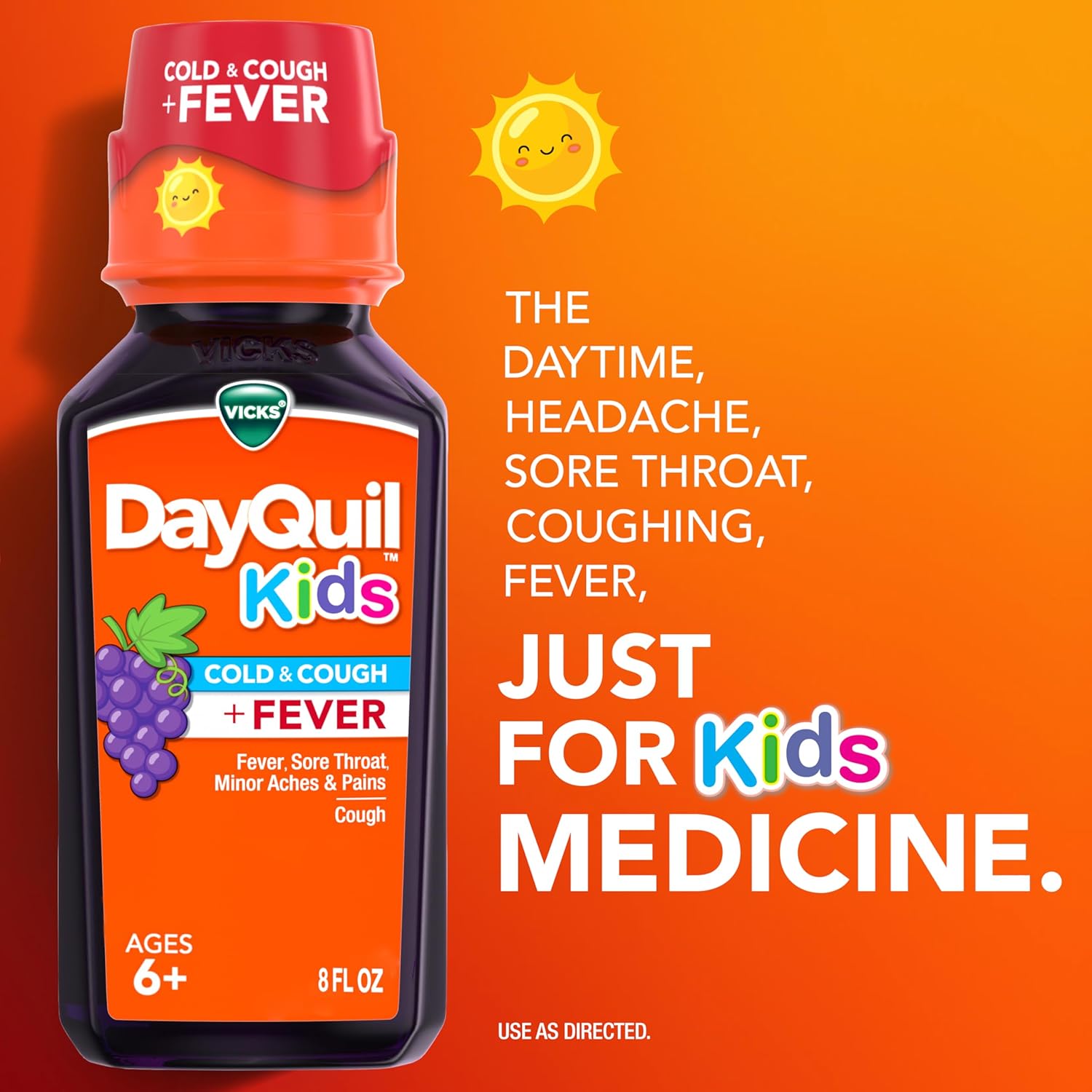 VICKS DayQuil and NyQuil Kids Grape Cold & Cough + Fever Multi-Symptom Relief Liquid Co-Pack, 2x8 OZ